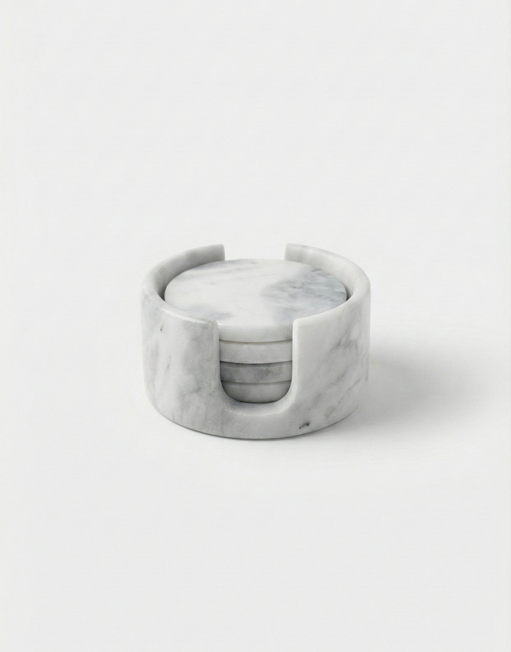 Elba Livio Marble coaster set with holder on a white background