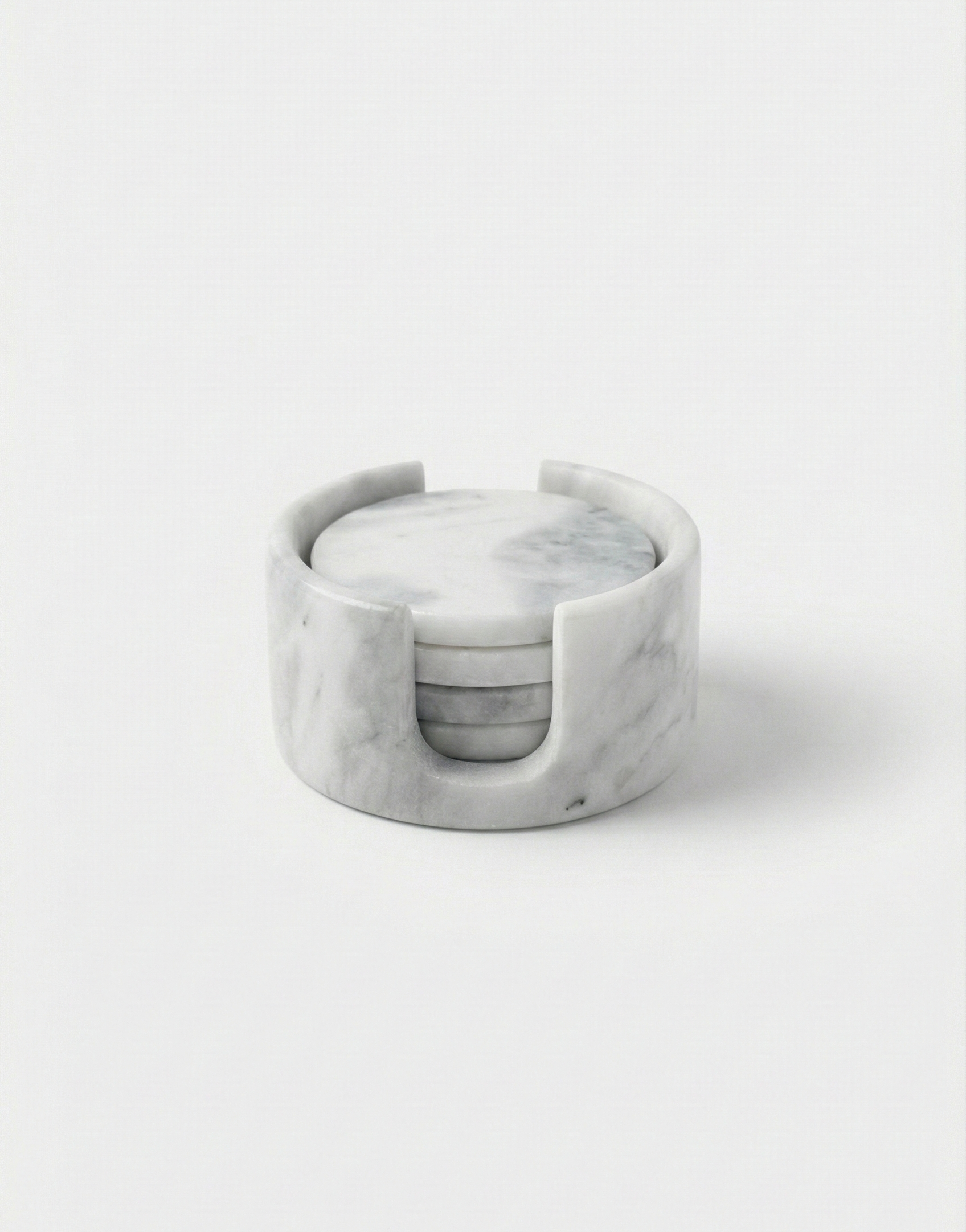 Elba Livio Marble coaster set with holder on a white background