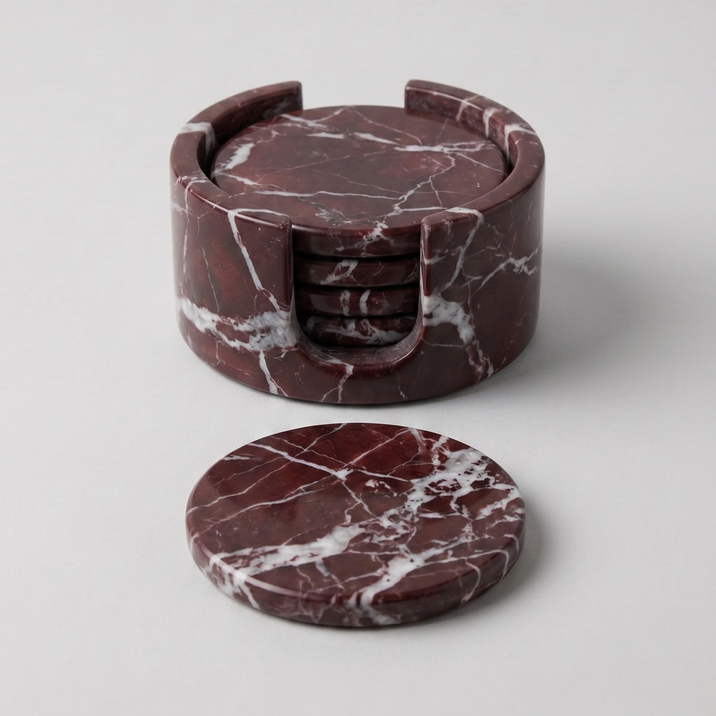 Rosso Levanto Marble Coaster Set of 4