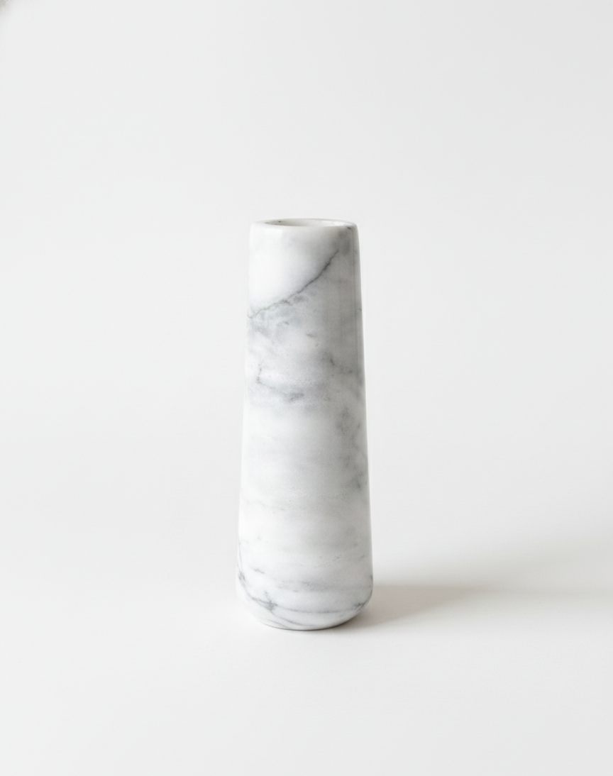 Elba Livio marble cylindrical vase on a white background